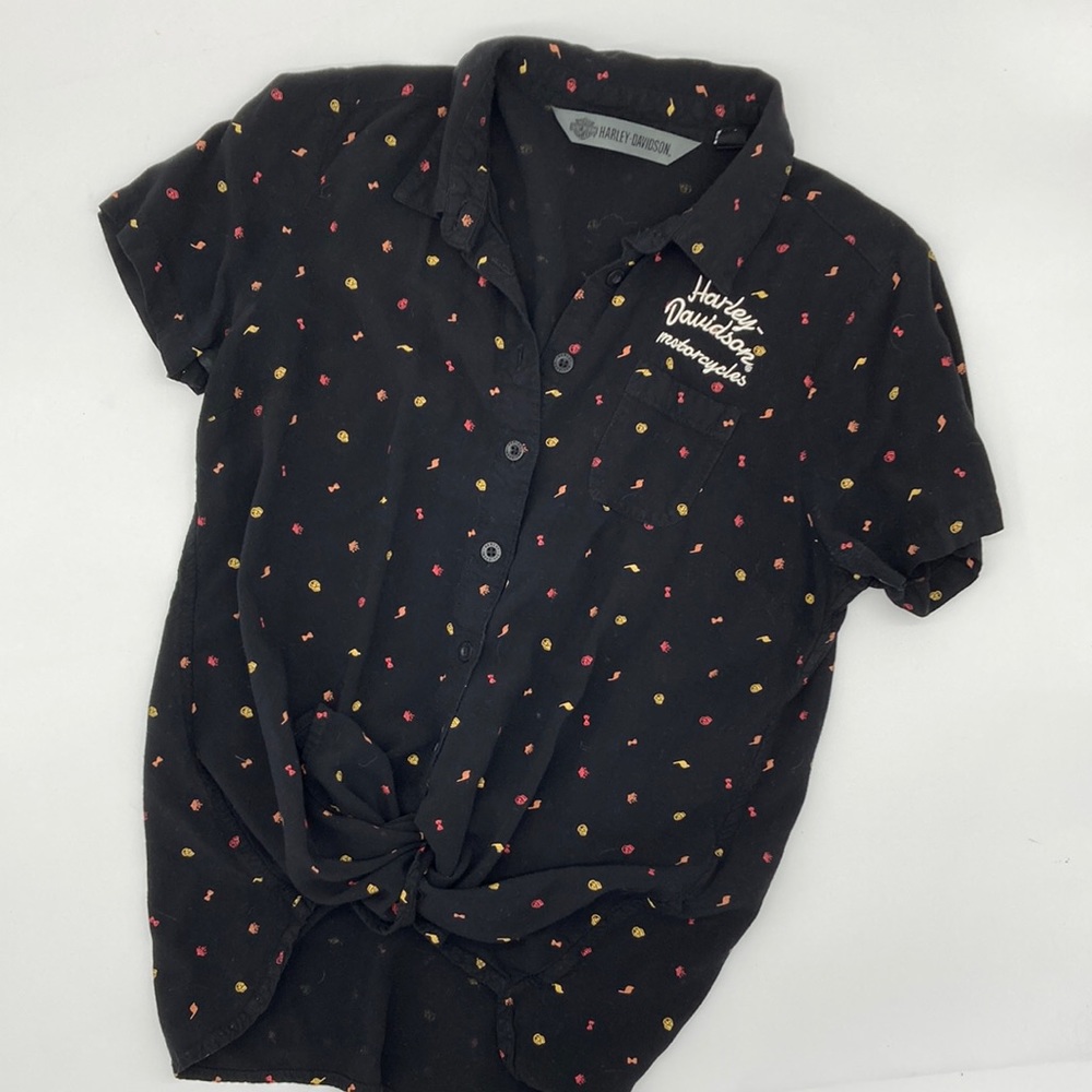 Harley-Davidson tie front all over print button down s